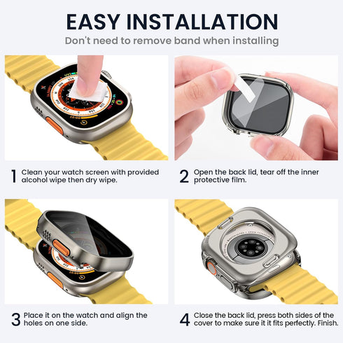 Tensea 2-in-1 Waterproof Screen Protector Case for Apple Watch Ultra 2/Ultra 49mm, Built-in Privacy Glass Film