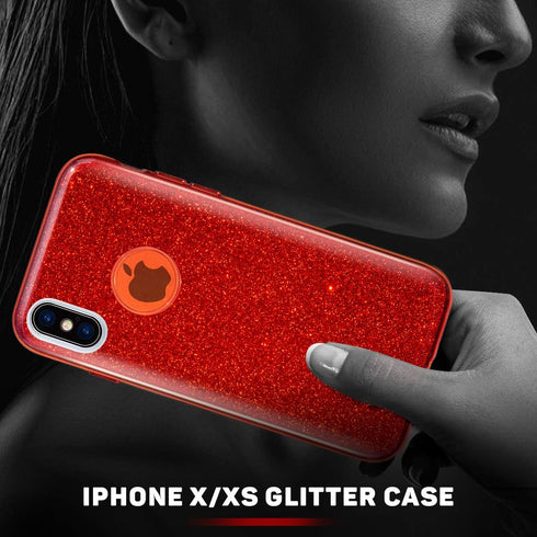 MATEPROX Compatible with iPhone Xs Case, Glitter Bling Sparkle Cute Girls Women Protective Christmas Case - Red