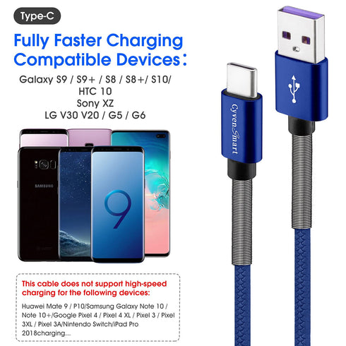 10ft USB Type C Cable 3 Pack - USB A 2.0 to USB-C Fast Charger, Durable TPE, Compatible with Samsung Galaxy S10/S9/S8