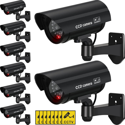 Macarrie 8 Pcs Realistic Dummy Security Camera, Plastic Fake Video Camera with Motion LED Light for Indoor/Outdoor