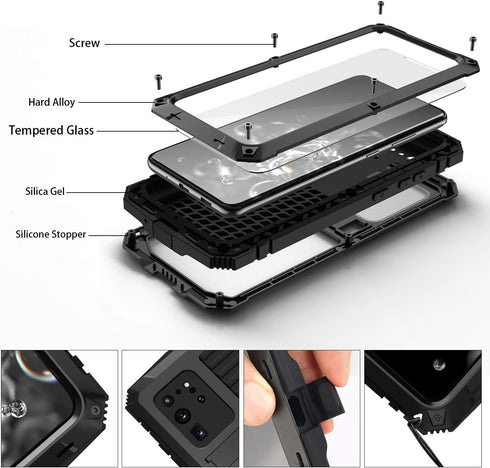 Aluminum Metal Waterproof Case for Samsung Galaxy S20 Plus, Shockproof Military Heavy Duty Sturdy Protector, Black