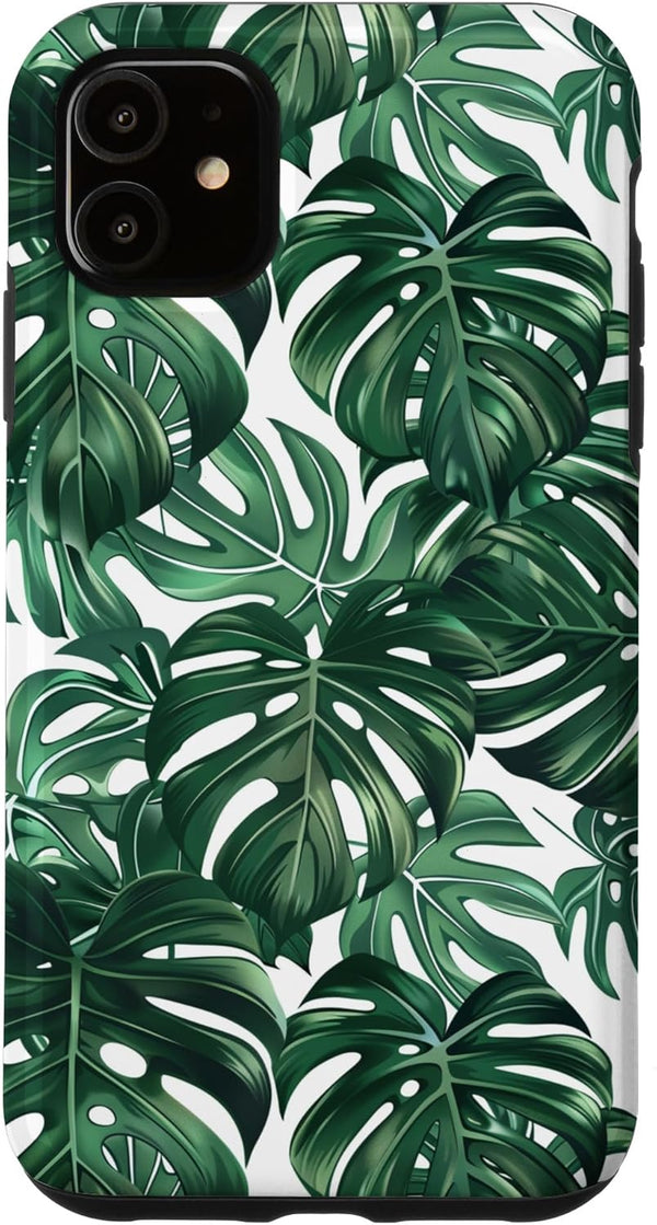 Swiss Cheese Plant Design Monstera Deliciosa Green Tropical Leaves Pattern Case for iPhone 11