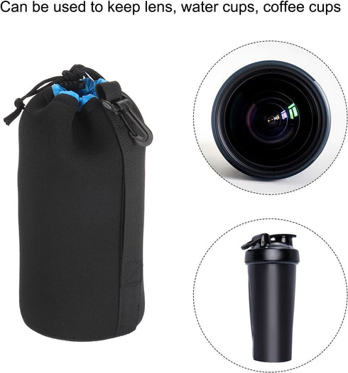 PATIKIL 3.9" ID x 9.8" H Camera Lens Bag, Drawstring Pouch with Thick Neoprene, Black, Blue