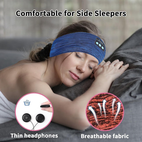 Sleep Headphones Headband Wireless for Sleeping Side Sleepers - Adjustable Bluetooth Headphones for Women Men (Blue)