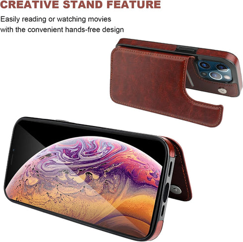 ONETOP Compatible with iPhone 13 Pro Max Wallet Case, PU Leather Kickstand with Card Holder, Shockproof Cover (Brown)