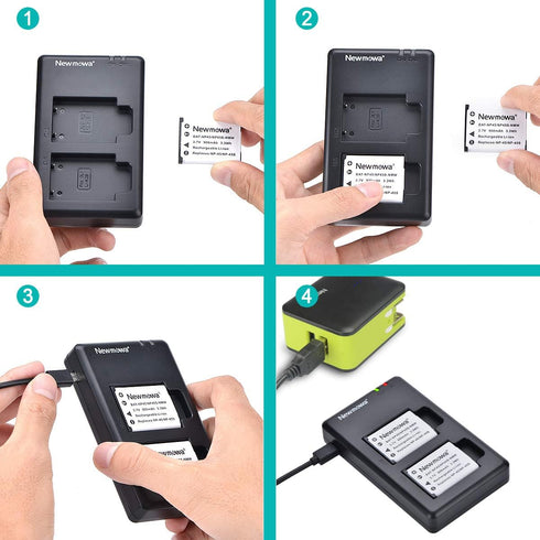 Newmowa NP-45 NP-45S Replacement Battery 2 Pack with Dual USB Charger Kit for Fujifilm INSTAX Mini 90 and FinePix