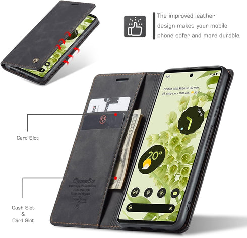 Kowauri Leather Wallet Case for Google Pixel 6, Classic Design with Card Slot and Magnetic Closure Flip Fold Case