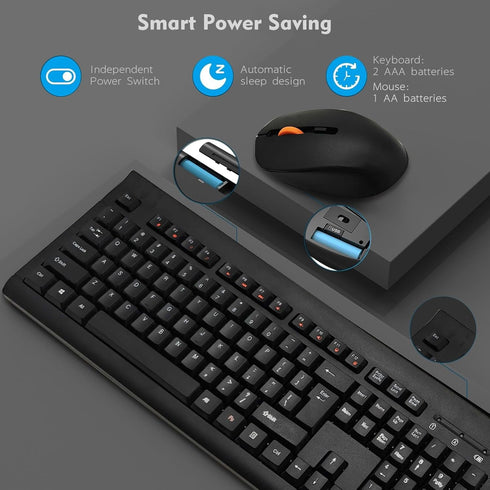 ONE-UP 2.4G Wireless Keyboard and Mouse Combo, Ergonomic Design, Silent Operation, for Mac, Windows, Laptop