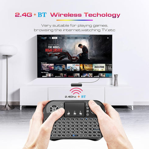 Mini Keyboard with Bluetooth & 2.4G, Touchpad, Backlit for Android TV Box/PC/FireStick/Laptop (i-10 Black)