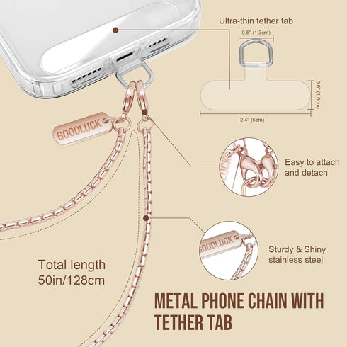 16 Dadanism Universal Phone Lanyard Crossbody, Metal Cell Phone Chain Crossbody Strap with Tether Tab, for iPhone
