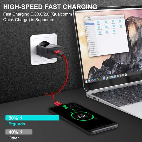 etguuds 2-Pack Short USB C Cable 1ft, 4.2A Fast Charging, Nylon Braided, Compatible with Samsung Galaxy S20, S10, Note