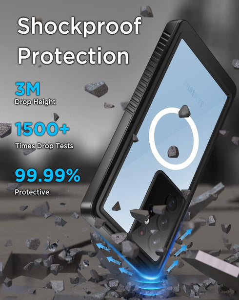 Beeasy Waterproof Case for Samsung Galaxy S23 Ultra, Compatible with MagSafe, 360 Degree Protective Case - Black