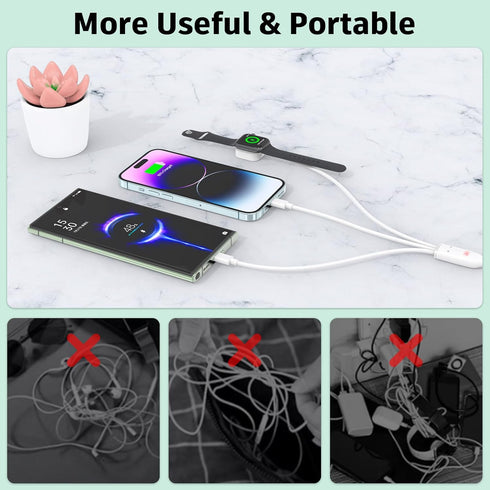USB C 100W Multi 3-in-1 Fast Charge Cable, Apple Smart Watch Charger, Lightning + Type-C Combo, 6FT