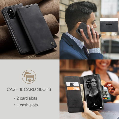 Kowauri Galaxy S20 FE 5G Leather Wallet Case - Classic Design with Magnetic Closure Flip Fold and Card Slot (Black)