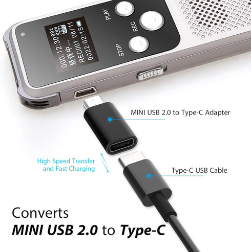 USB C to Mini USB Adapter, Type C Female to Mini USB 2.0 Male Connector for GoPro Hero 3+, MP3 Players, 2-Pack Black