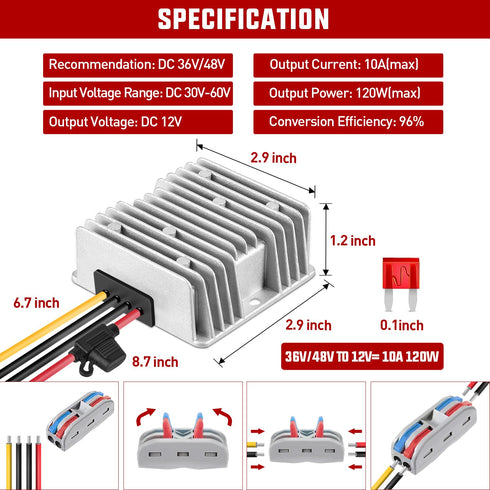 Nilight 48V 36V to 12V Voltage Converter, 120W 10A Waterproof DC to DC Reducer for Golf Cart Scooters