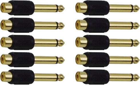 CESS 6.35mm 1/4 Inch TS Plug to RCA Female Jack Audio Adapter, Gold Plated - 10 Pack