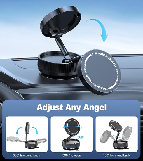 PUUQII 5 360 Suction Cup Phone Mount, Vacuum Magnetic Phone Holder Stand for Car, Nano Gel Pads for Smooth/Rough