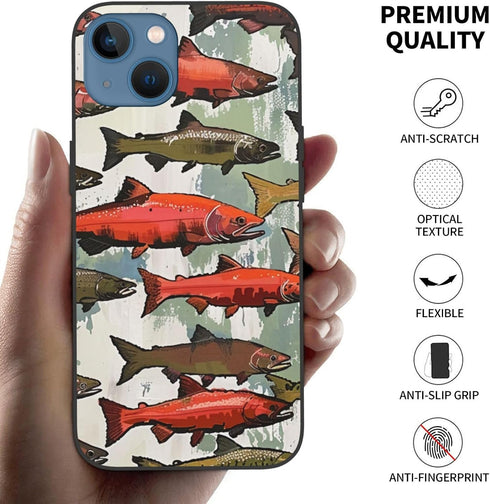 EMPYRI 13 6.1 Inch Salmon Printed Case for iPhone Cases Shockproof Phone Case Cover Not Yellowing Anti-Fingerprint