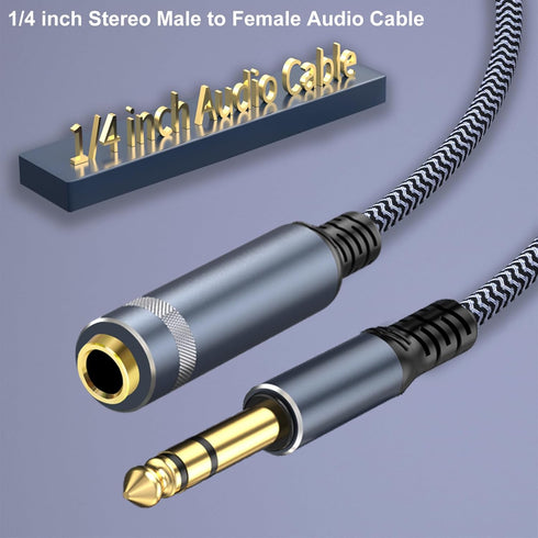 1/4 inch Extension Cable 25ft, Male to Female Stereo Headphone Guitar Extension Cable, Quarter inch Headphone Extension