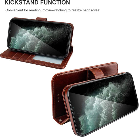 Bocasal Wallet Case for iPhone 12 Pro Max, Brown, with Card Holder, PU Leather, Magnetic Detachable Kickstand,