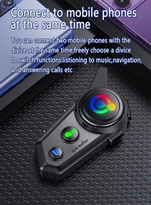 Q18 Motorcycle Bluetooth Headset with Music Sharing, 1000M Intercom for 2 Riders, CVC Noise Reduction, Hard/Soft Mic