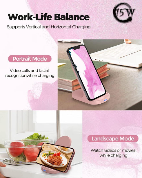 YW YUWISS 15W Fast Wireless Charger Stand Compatible with Apple iPhone 14 13 12/12 Pro Max, Samsung Galaxy