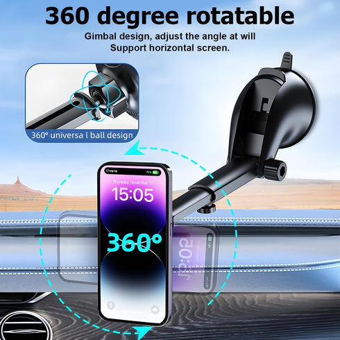 HZEL Magnetic Car Phone Holder, Vehicle Windshield Dashboard Cellphone Mount, Suction Cup Hands Free Automotive