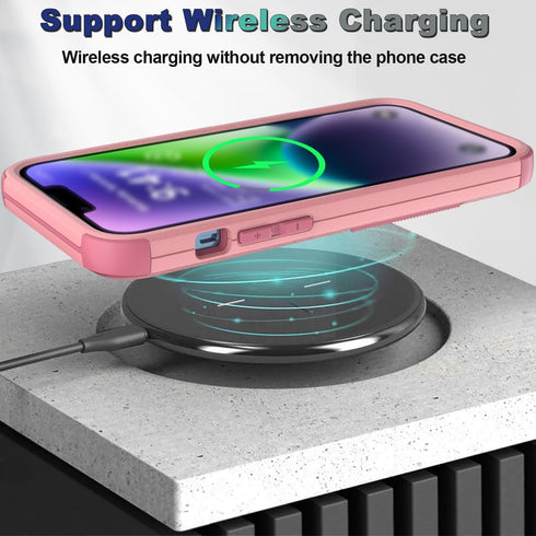 iPhone 13 & iPhone 14 Case, Pink, Non-Slip Shockproof 10 Ft Military Dropproof with 2 Tempered Glass Screen Protectors,