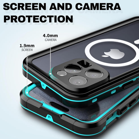 BEASTEK iPhone 15 Pro Waterproof Case, IP68 Shockproof Dustproof with Built-in Screen Protector and MagSafe Cover, Teal