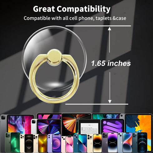 Clear Gold Phone Holder Ring Grips, Transparent Finger Ring Stand for iPhone Samsung Galaxy, 5-Crystal