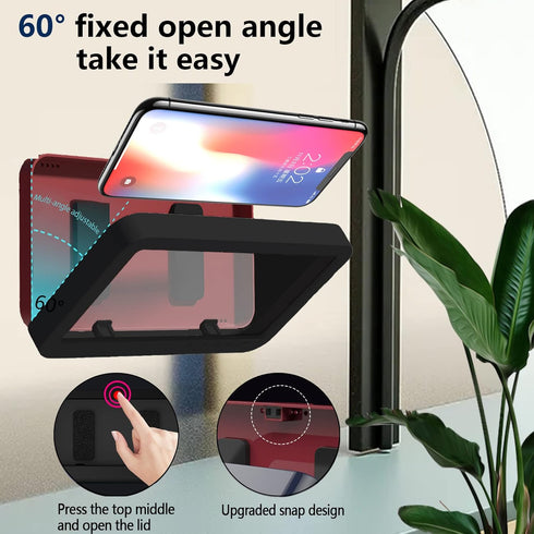 Waterproof Shower Phone Holder, Anti Fog Touch Screen, 360° Rotation Wall Mount Case for Under 7 Inch Phones