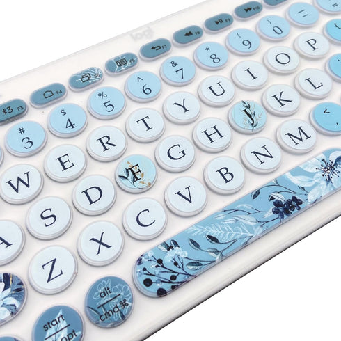Silicone Keyboard Cover Skin for Logitech K380/Pebble Keys 2, Gray Blue Flowers