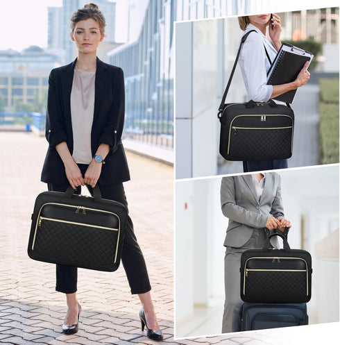 NEWHEY Laptop Bag 15.6 Inch Briefcase for Women Men, Waterproof Messenger Bag for Business Office Work, Black