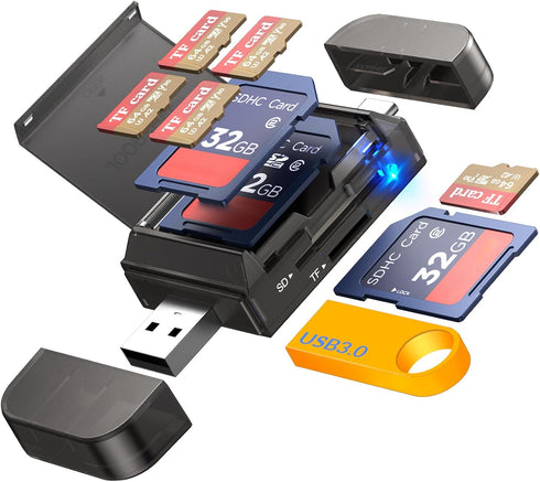 JOOPSHEE 6-in-1 SD/TF Card Reader Adapter with SD Card Storage USB A &