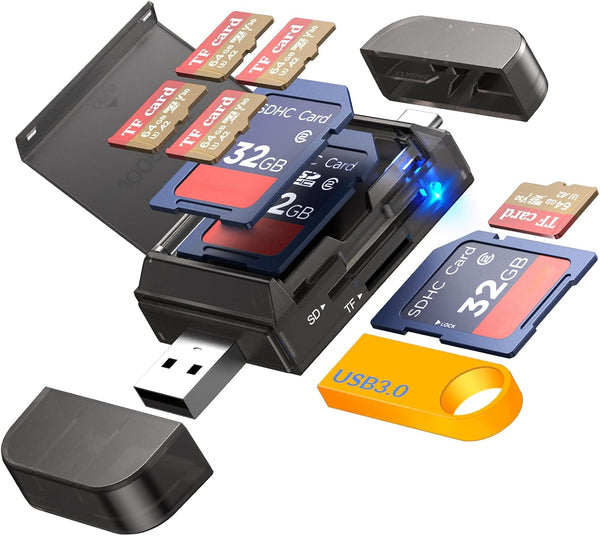 JOOPSHEE 6-in-1 SD/TF Card Reader Adapter with SD Card Storage USB A &