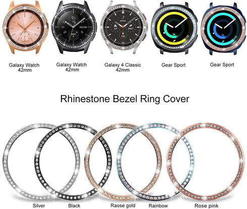 Bands Compatible with Samsung Gear Sport/Galaxy Watch 42mm, Luxury Rhinestone Diamond Steel Metal Strap with Bezel Ring