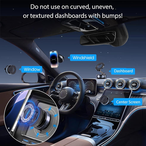 PoseStar London 360 Vacuum Magnetic Car Phone Holder - Foldable Phone Mount with Alloy Support, Strong Suction