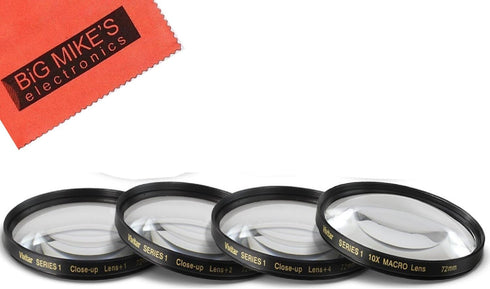 Big Mike's 72mm Close-Up Filter Set (+1, +2, +4 and +10 Diopters) Magnification Kit