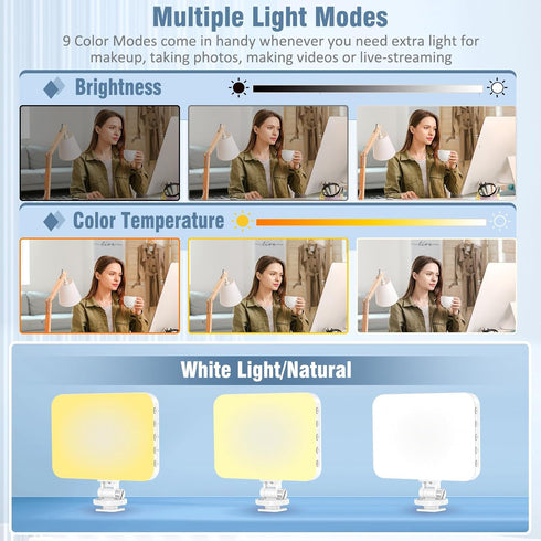 ALTSON 60 2200mAh 97+, 9 LED Portable Selfie Light Video Conference Lighting with Clip & Camera Tripod Adapter
