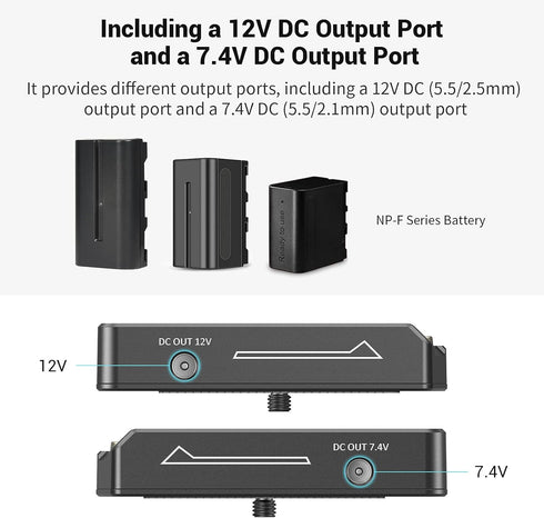 SmallRig NP-F Battery Adapter Plate Lite for Sony NP-F Battery, with 12V/7.4V Output Port, LED Low Battery Indicator
