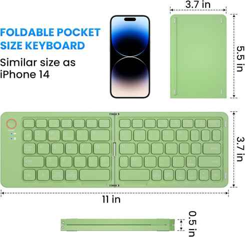 Mini Foldable Bluetooth Keyboard, Portable Wireless Full Size Keyboard (Sync Up to 3 Devices), Ultra-Slim Aluminum