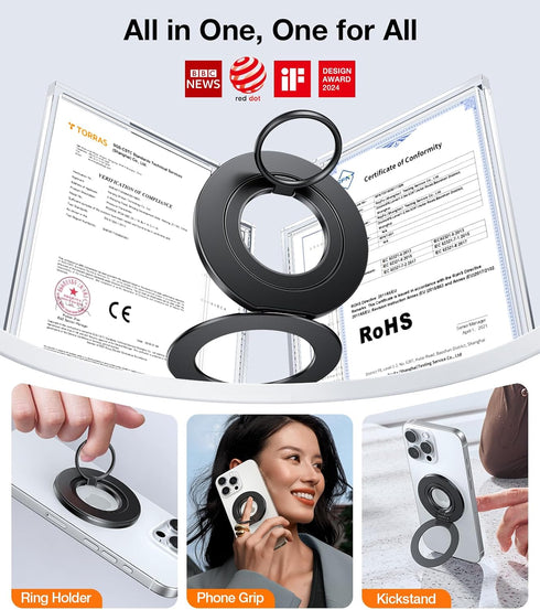 TORRAS Gen2.0 16/15/14/13/12/11 Upgrade (Dual-Ring) Fit for MagSafe Phone Grip Ring Holder, Kickstand Magnetic