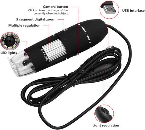 USB Microscope, Portable Industrial Accessories with 8 LED Lights for Phone Repair and Jewelry Appraisal