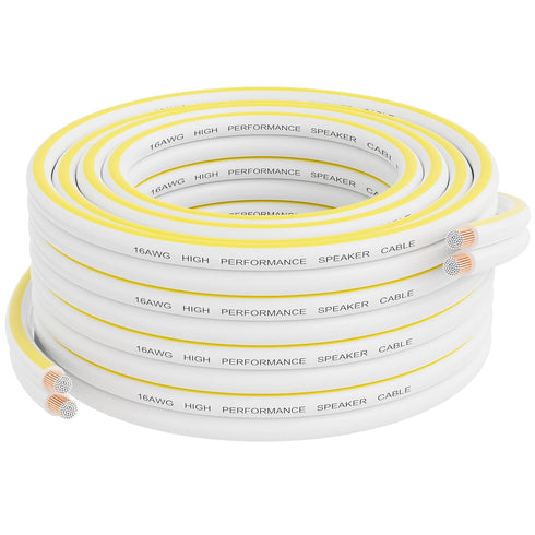 16AWG Speaker Wire 25 FT, 16/2 Gauge Audio Speaker Wire for Car Speakers Stereo, Home Theater (White Jacket)