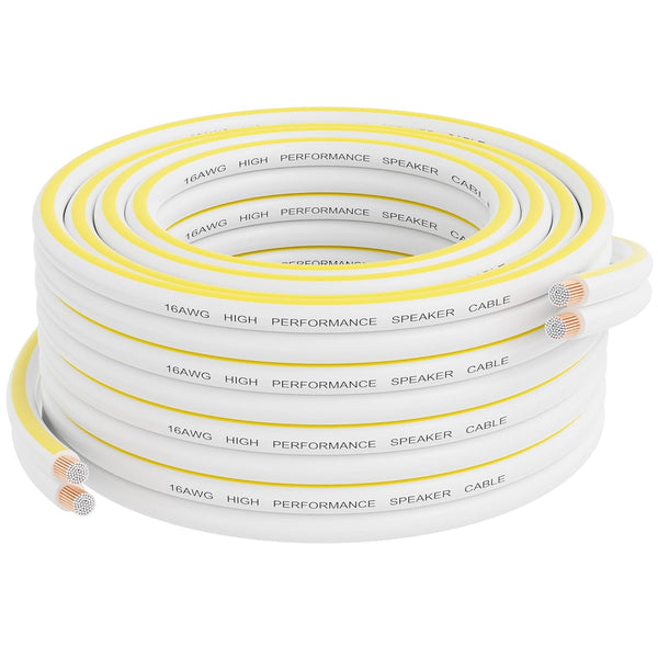 16AWG Speaker Wire 25 FT, 16/2 Gauge Audio Speaker Wire for Car Speakers Stereo, Home Theater (White Jacket)