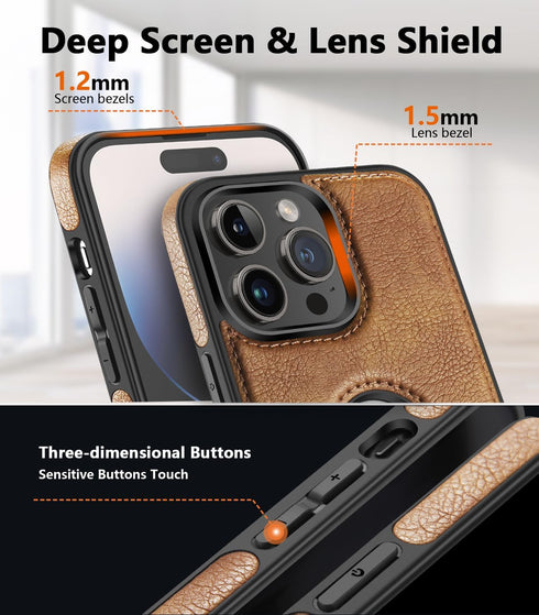 Luxury Leather Phone Case for iPhone 15 Pro Max (2023, 6.7”) - Classy Design, Ultra Slim, Non-Slip Grip, Full Body