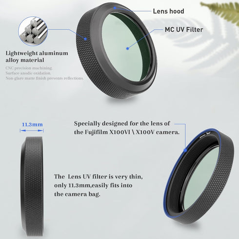 Haoge MC UV Camera Lens Protection Filter for Fujifilm X100VI, Fuji X100V Camera with Integrated Adapter Ring Black