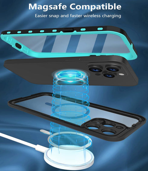 Design Waterproof Case for iPhone 14 Pro, Phone Case with Screen Protector, 6.1'', Turquoise