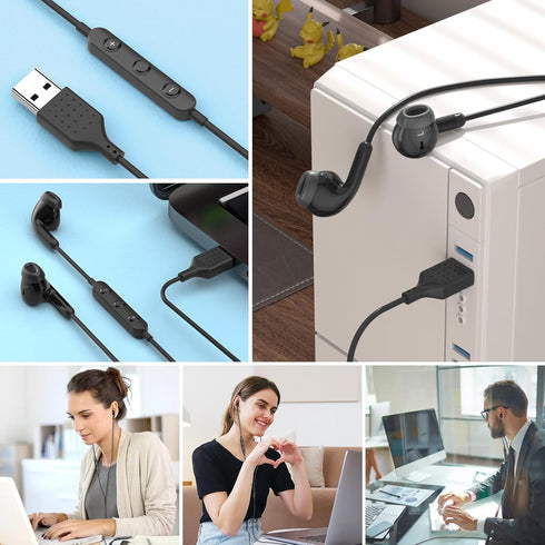 Headset USB Earbuds for PC,Headphones with Microphone for Computer,Wired USB with Mic Audio Control Noise Isolating